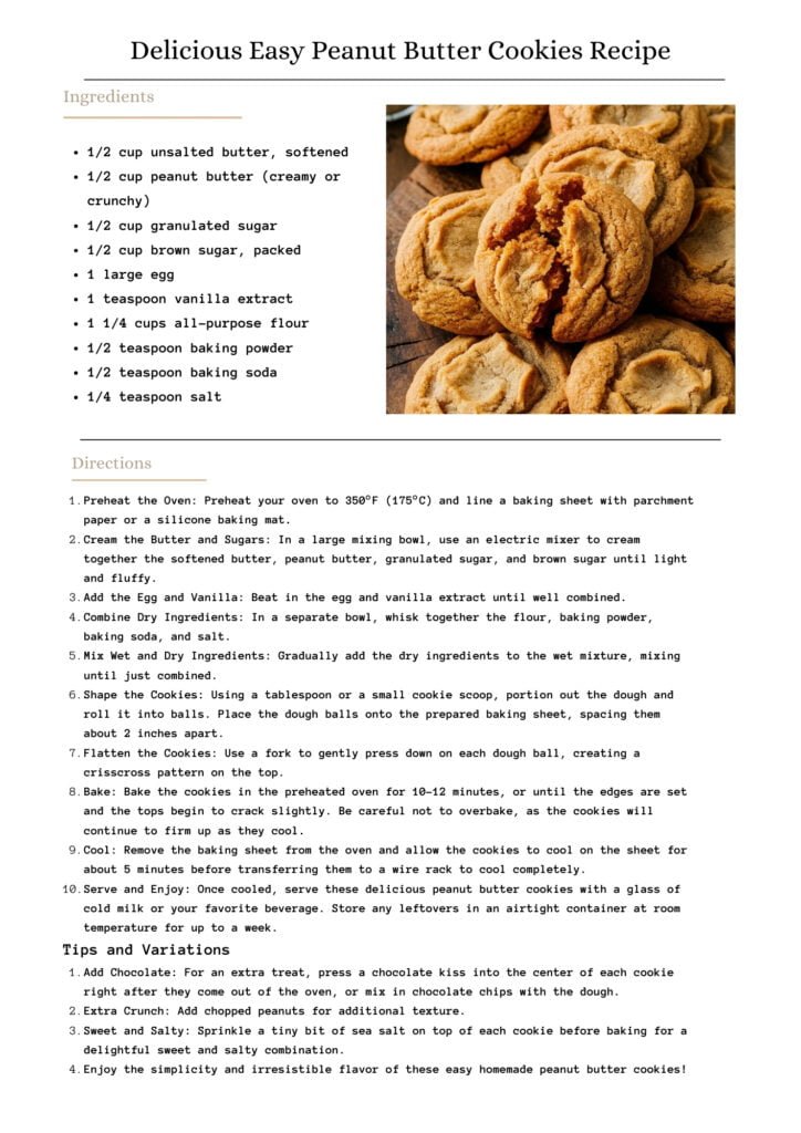 Delicious Easy Peanut Butter Cookies Recipe Card